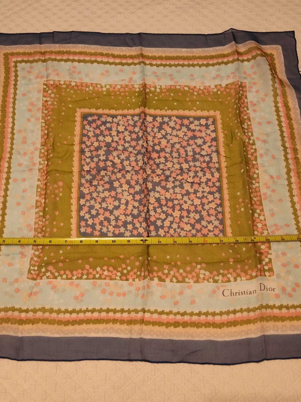 CHRISTIAN DIOR Vintage Floral Chiffon Scarf w/ Original Presentation Sleeve